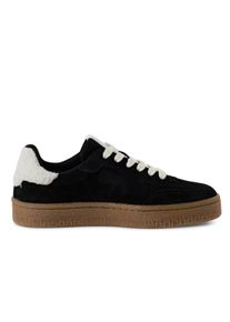 Tamaris Damen Schwarz Wei&szlig; Fell Wildleder Mode Schn&uuml;rschuhe