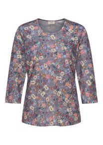 Print-Shirt GOLDNER "Kurzgr&ouml;&szlig;e Printshirt mit Blumenmuster", Damen, Gr. 24, grau (grau, bunt), Obermaterial: 95% Polyester PES. 5% Elasthan EL., normal, Rundhals, Sonstiges, Shirts Print-Shirt, Ohne