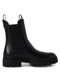 Tamaris Damen Klassische Chelsea-Stiefeletten aus schwarzem Leder mit hohem &Uuml;berzug