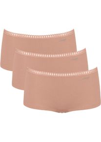 Panty Sloggi "GO Crush Short C3P", Herren, Gr. XS, beige (cameo braun), Single Jersey, Obermaterial: 95% Baumwolle, 5% Elasthan, k&ouml;rpernah, Unterhosen Panty, mit Spitzendetails