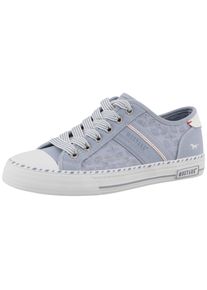 Plateausneaker Mustang Shoes "Magdalena", Damen, Gr. 41, jeansblau, Baumwolle, Schuhe Plateausneaker, Freizeitschuh, Halbschuh, Schn&uuml;rschuh mit sch&ouml;ner Stickerei