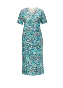 2-in-1-Kleid GOLDNER "Weiches Jersey-Set mit Grafik-Muster", Damen, Gr. 52, N-Gr, bunt (bunt, gemustert), Obermaterial: 95% Polyester PES. 5% Elasthan EL., figurumspielend, V-Ausschnitt, Tubular, Kleider 2-in-1-Kleid, V-Ausschnitt mit sch&ouml;ner Raffung