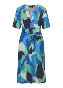 Sommerkleid GOLDNER "Druckkleid mit organischem Muster", Damen, Gr. 54, N-Gr, blau (blau, gr&uuml;n, gemustert), Obermaterial: 95% Viskose CV. 5% Elasthan EL., figurumspielend, V-Ausschnitt, Kleider Sommerkleid, Taschen in der Seitennaht