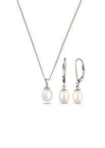 Ohrring und Ketten Set Elli "Schmuckset S&uuml;&szlig;wasserperlen Wei&szlig; 925 Sterling Silber" Gr. 45, silber, Schmuck_Sets, Herren, 45, Ohrring und Ketten Set