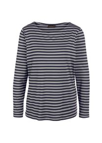 Longpullover GOLDNER "Kurzgr&ouml;&szlig;e Jerseyshirt mit Streifenmuster", Damen, Gr. 24, blau (marine, grau), Obermaterial: 95% Viskose CV. 5% Elasthan EL., eng Tubular, Pullover Longpullover, Bunt gewirkter und dadurch farbbest&auml;ndiger Ringel