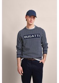 Bugatti Herren Rundhalspullover mit pr&auml;sentem Logo-Print