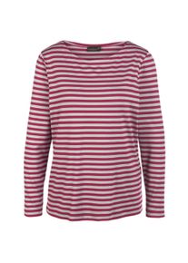 Longpullover GOLDNER "Kurzgr&ouml;&szlig;e Jerseyshirt mit Streifenmuster", Damen, Gr. 20, grau (winterrot, grau), Obermaterial: 95% Viskose CV. 5% Elasthan EL., eng Tubular, Pullover Longpullover, Bunt gewirkter und dadurch farbbest&auml;ndiger Ringel