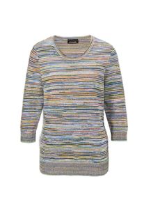 Rundhalspullover GOLDNER "Ringelpullover mit Rundhals", Damen, Gr. 52, blau (blau, papaya, geringelt), Obermaterial: 100% Baumwolle CO., weit Sonstiges, Pullover Rundhalspullover, Sommerliche Multicolor-Optik
