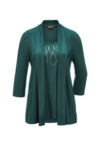 3/4-Arm-Shirt GOLDNER "Kurzgr&ouml;&szlig;e Shirt in Setoptik mit funkelnder Applikation", Damen, Gr. 19, gr&uuml;n (smaragd), Obermaterial: 95% Polyester PES. 5% Elasthan EL., festlich, figurumspielend, Tubular, Shirts 3/4-Arm-Shirt, Mit funkelndem Steinchenmotiv