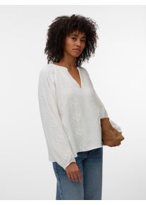 V&eacute;ro Moda Langarmbluse VERO MODA "VMNATALI LS EMB TOP WVN NOOS", Damen, Gr. S, snow wei&szlig;, Web, Obermaterial: 100% Baumwolle, unifarben, normal, V-Ausschnitt, elastischer Bund, Blusen Langarmbluse, Baumwolle, Allover Ton-in Ton Stickerei