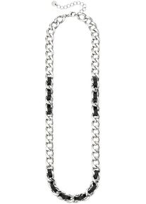 Edelstahlkette Bruno Banani "Schmuck Geschenk Edelstahlkette mit Lederimitateins&auml;tzen", schwarz (edelstahlfarben, schwarz), Halsketten, Damen, Edelstahl Lederimitat, L: 51,5 B: 10mm, Edelstahl, Lederimitat, Edelstahlkette, B:10mm