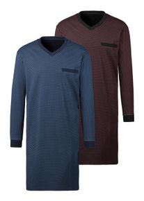 Nachthemd Le Jogger, Damen, Gr. 52/54 (L), N-Gr, blau (blau, marine), Jersey, Obermaterial: 100% Baumwolle, gemustert, Basic, bequem kniefrei, V-Ausschnitt, abgesteppte Kante, Kleider Nachthemd, in bequemer Weite