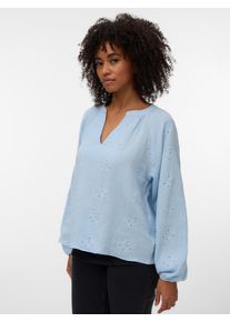 V&eacute;ro Moda Langarmbluse VERO MODA "VMNATALI LS EMB TOP WVN NOOS", Damen, Gr. L, cashmere blau, Web, Obermaterial: 100% Baumwolle, unifarben, normal, V-Ausschnitt, elastischer Bund, Blusen Langarmbluse, Baumwolle, Allover Ton-in Ton Stickerei