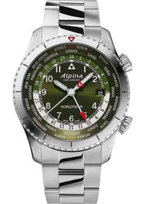 Alpina Startimer Pilot Quarz Weltzeituhr Herren Silber Uhr AL-255GR4S26B