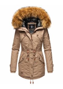 Marikoo Damen Winterjacke mit abnehmbarem Kunstfellkragen & Taillenzug
