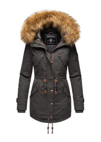 Marikoo Damen Winterjacke mit abnehmbarem Kunstfellkragen & Taillenzug