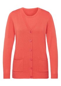 Strickpullover GOLDNER "Strickset aus Jacke, Halbarmpullover", Damen, Gr. 54, orange (koralle), Obermaterial: 50% Baumwolle CO. 50% Polyacryl PAN., normal, V-Ausschnitt, Rippe, Pullover Strickpullover, Pulli und Jacke im Set - auch einzeln kombinierba