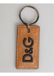 Dolce & Gabbana Brauner Leder-Logo-Metallring-Schl&uuml;sselanh&auml;nger f&uuml;r M&auml;nner