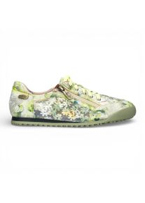Laura Vita Damen-Sneaker Tivanao-05, gelb mit Blumenmuster, aus Leder, mit Rei&szlig;verschluss