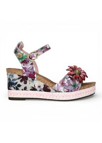 Laura Vita Damen-Espadrilles Facyo 75, lila-violett, mit Blumenmuster, aus Leder, Keilabsatz