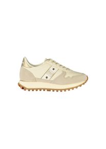 Blauer Beigefarbene Leder Sneakers f&uuml;r Frauen
