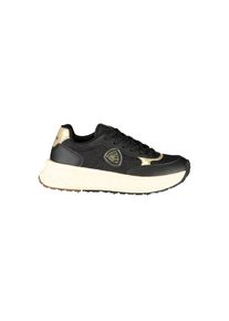 Blauer Schwarze Leder Damen Sneaker