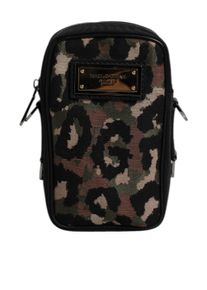 Dolce & Gabbana Mehrfarbige Leoparden-Jacquard-Logo-Plakette Nackenband-Tasche