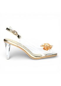 Laura Vita Damen-Sandalen Mira 01, durchsichtig-golden, zum Hineinschl&uuml;pfen, Cinderella-Absatz