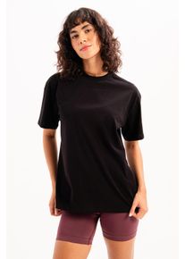 JUSTEVER Damen-T-Shirt aus 100 % Baumwolle, Oversize-Passform, Rundhalsausschnitt, Schwarz &ndash; Halo
