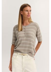 Bugatti Damen Pullover Rundhals mit kurzem Arm und Knopfleiste