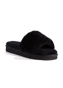 Aus Wooli Australia Damen Schafsfell Fluff Slide Hausschuhe Schwarz