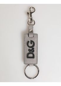 Dolce & Gabbana Grauer Leder-Logo-Metallring-Schl&uuml;sselanh&auml;nger f&uuml;r M&auml;nner