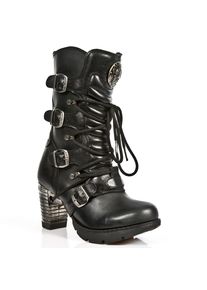 New Rock Gothic-Stiefel aus schwarzem Leder und Metallic-Look f&uuml;r Damen &ndash; TR003-S1