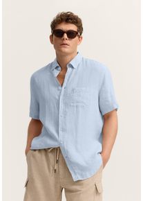 Bugatti Herren Kurzarm-Hemd Modern Fit aus Leinen mit Button-Down-Kragen