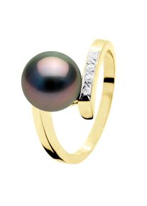 Ringschmuck Diamant 0,04 ct Gelbgold &ndash; echte Tahiti-Zuchtperle rund 8&ndash;9 mm