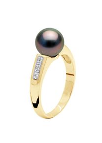 Ringschmuck Diamant 0,06 cts &ndash; Gelbgold &ndash; echte Tahiti-Zuchtperle rund 8&ndash;9 mm