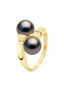 Ring You & Me, Diamanten 0,06 ct, 2 echte Tahiti-Zuchtperlen, rund 8&ndash;9 mm &ndash; Gelbgold