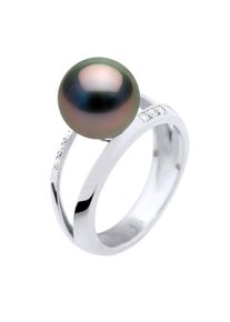 Armreif-Ring-Schmuck 0,06 cts &ndash; Wei&szlig;gold &ndash; echte Tahiti-Zuchtperle rund 9&ndash;10 mm