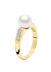 Ringschmuck Diamant 0,06 cts &ndash; Gelbgold &ndash; echte S&uuml;&szlig;wasser-Zuchtperle, rund 8&ndash;9 mm