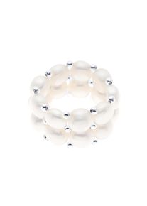 Ring 2 Reihen &ndash; Handgefertigt &ndash; aus echten S&uuml;&szlig;wasserperlen &ndash; Fabre Nat&uuml;rlich Weiss &ndash; 4 mm