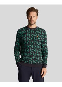 Lyle & Scott Lyle & Scott Herren-Golfmonogramm-Strickpullover mit Rundhalsausschnitt in Marineblau