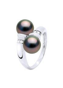 Ring You & Me, Diamanten 0,06 ct, 2 echte Tahiti-Zuchtperlen rund 8&ndash;9 mm &ndash; Wei&szlig;gold