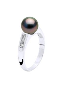 Ringschmuck Diamant 0,06 cts &ndash; Wei&szlig;gold &ndash; echte Tahiti-Zuchtperle rund 8&ndash;9 mm