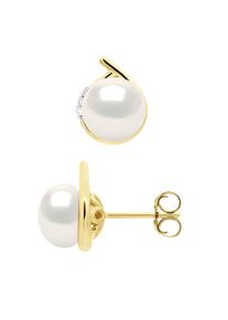 Ohrringe Umgebung Diamanten 0,03 ct Gelbgold &ndash; echte S&uuml;&szlig;wasser-Zuchtperlen Knopf 7&ndash;8 mm