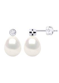 Ohrringe Prestige &ndash; Diamanten 0,02 ct &ndash; Qualit&auml;t HSI &ndash; Wei&szlig;gold &ndash; echte S&uuml;&szlig;wasser-Zuchtperlen, Birne 8&ndash;9 mm