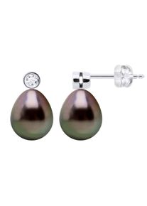 Ohrringe Prestige &ndash; Diamanten 0,02 ct &ndash; Wei&szlig;gold &ndash; echte Tahiti-Zuchtperlen, Birne 9&ndash;10 mm