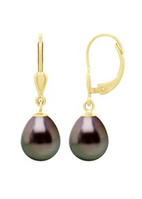 Ohrringe aus Gelbgold 375 und echten Tahiti-Zuchtperlen Birne 9-10 mm