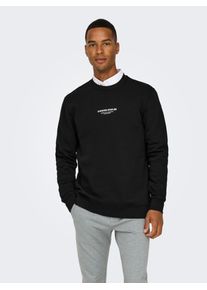 Only & Sons Sweatshirt ONLY & SONS "ONSCURATED REG CREW NECK SWEAT", Damen, Gr. S, schwarz, angeraute Sweatware, Obermaterial: 65% Baumwolle, 35% Polyester, bedruckt, regular fit normal, Rundhals, Rippb&uuml;ndchen, Sweatshirts Sweatshirt