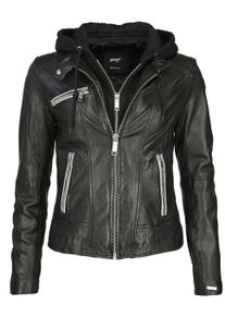 Lederjacke Maze "Lederjacke Mico", Damen, Gr. M, schwarz (schwarz, wei&szlig;), Obermaterial: 100% Lammleder LEL. Futter: 100% Polyester PES., Jacken Lederjacke