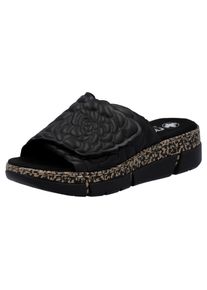 Pantolette Rieker, Damen, Gr. 43, schwarz, Lederimitat, unifarben, Schuhe Pantolette, Sommerschuh, Klettschuh, Hausschuh, Plateau, mit Klettverschluss